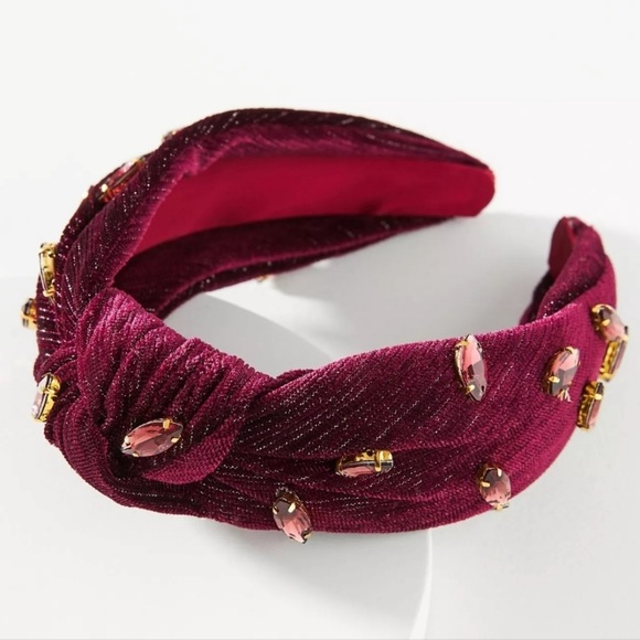 Anthropologie Accessories - Anthropologie Megan Embellished Velvet Headband- Wine/Bordeaux new with tags